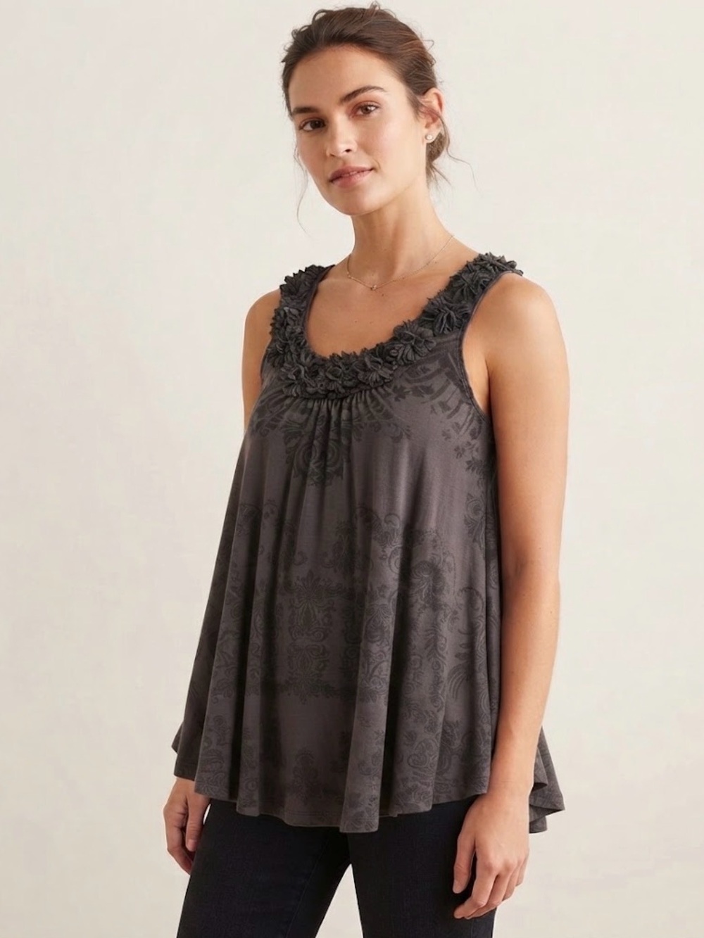 Boho Chic Dark Academia Rosette Sleeveless Top Large